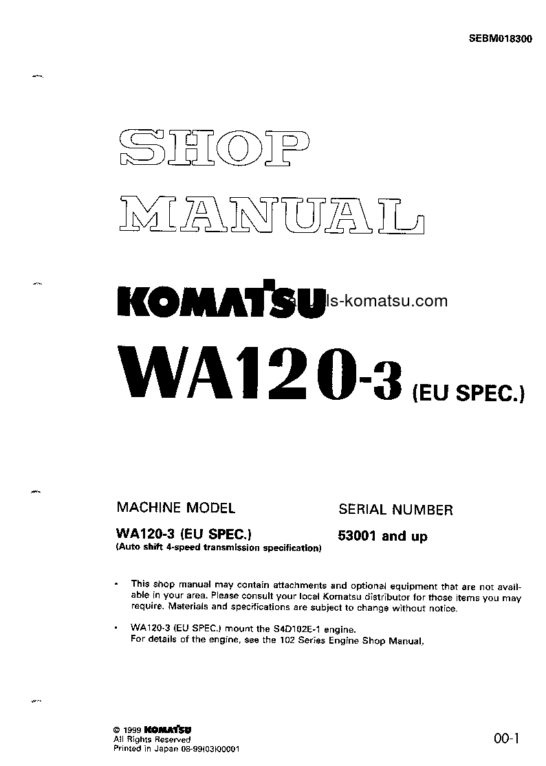 WA120-3(JPN)-D S/N 53001-UP Shop (repair) manual (English)