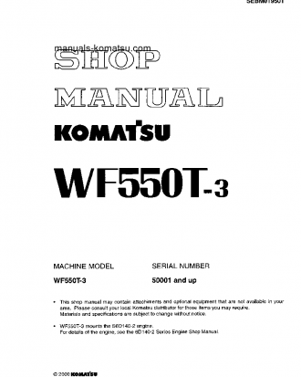 WF550T-3(JPN) S/N 50001-UP Shop (repair) manual (English)