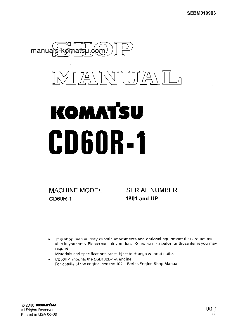 CD60R-1(JPN) S/N 1801-UP Shop (repair) manual (English)