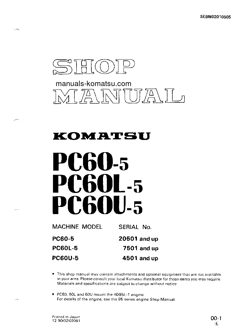 PC60-5(JPN) S/N 20501-28000 Shop (repair) manual (English)