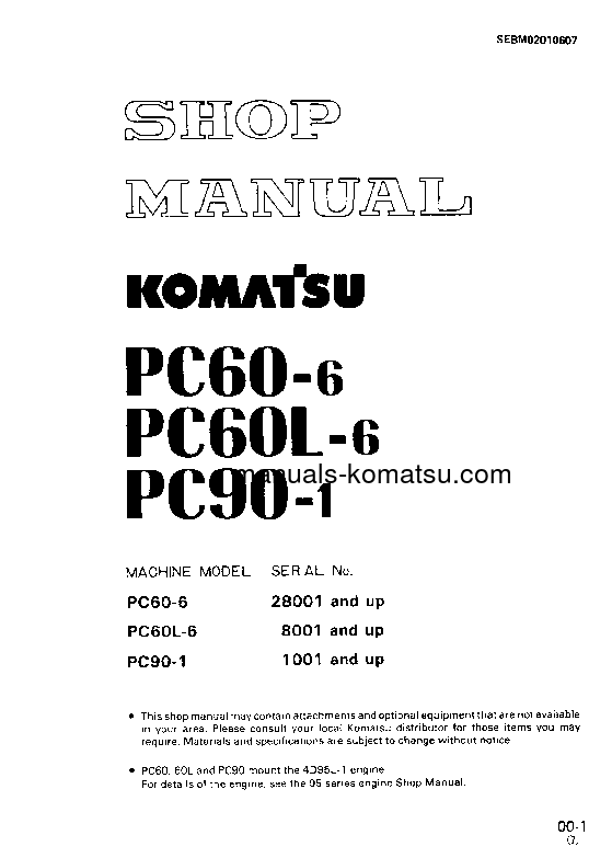 PC60L-6(JPN) S/N 8001-UP Shop (repair) manual (English)
