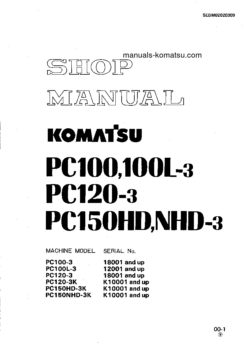 PC120-3(JPN)-FOR USA S/N 18001-UP Shop (repair) manual (English)