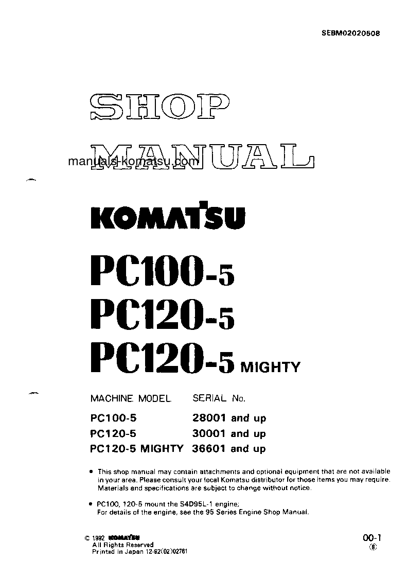 PC120-5(JPN) S/N 30001-UP Shop (repair) manual (English)