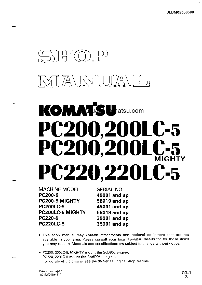 PC200LC-5(JPN)-MIGHTY S/N 58019-UP Shop (repair) manual (English)