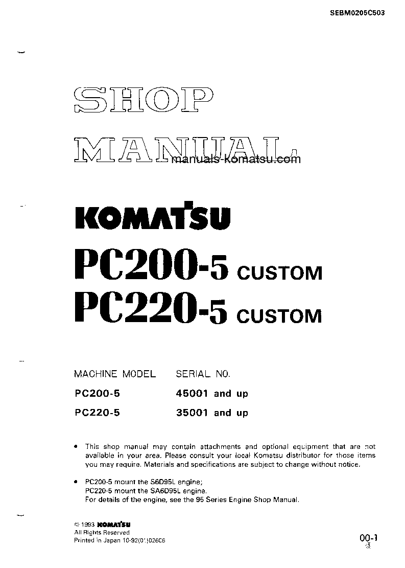PC200LC-5(JPN)-CUSTOM S/N 45001-UP Shop (repair) manual (English)