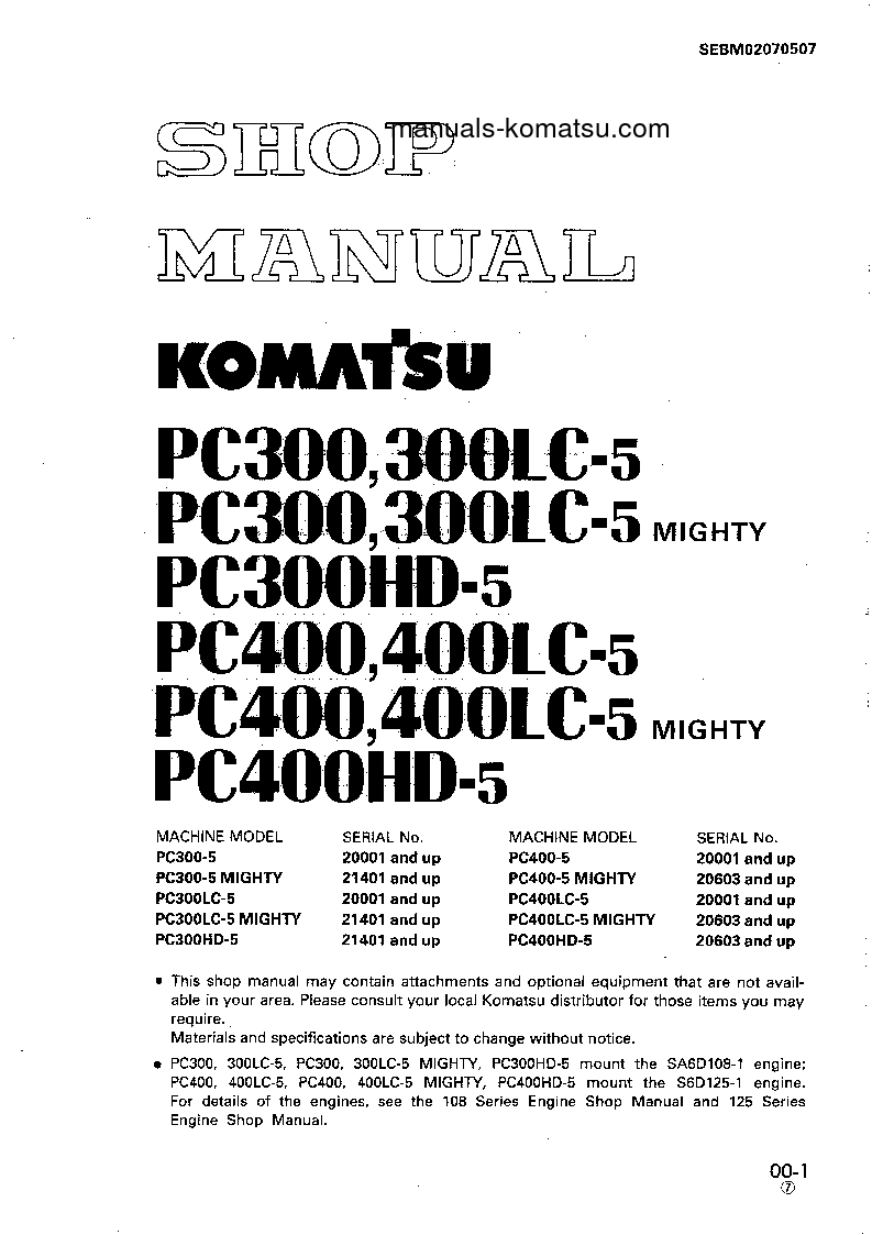 PC400LC-5(JPN)-MIGHTY S/N 20603-UP Shop (repair) manual (English)