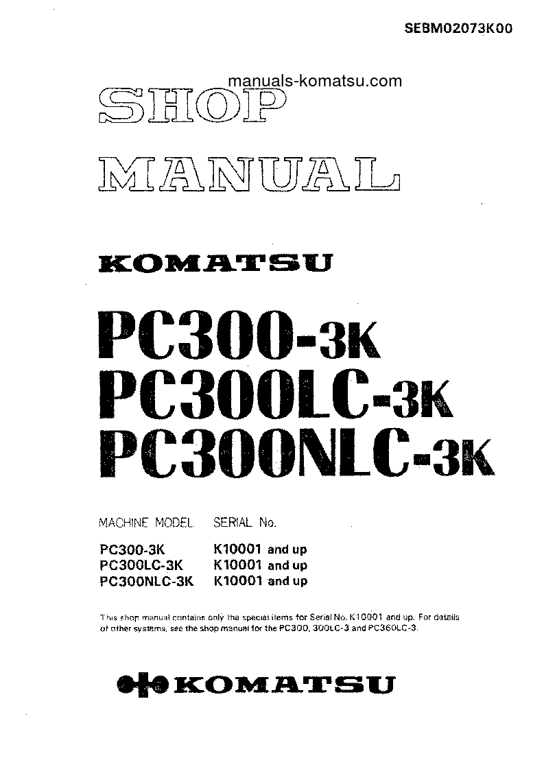 PC300NLC-3(GBR) S/N K10001-UP Shop (repair) manual (English)
