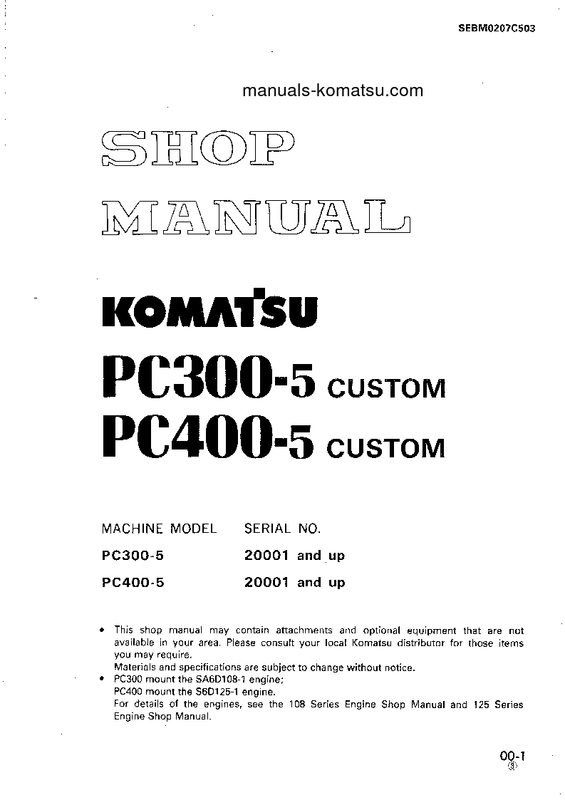 PC400LC-5(JPN)-CUSTOM S/N 20001-UP Shop (repair) manual (English)