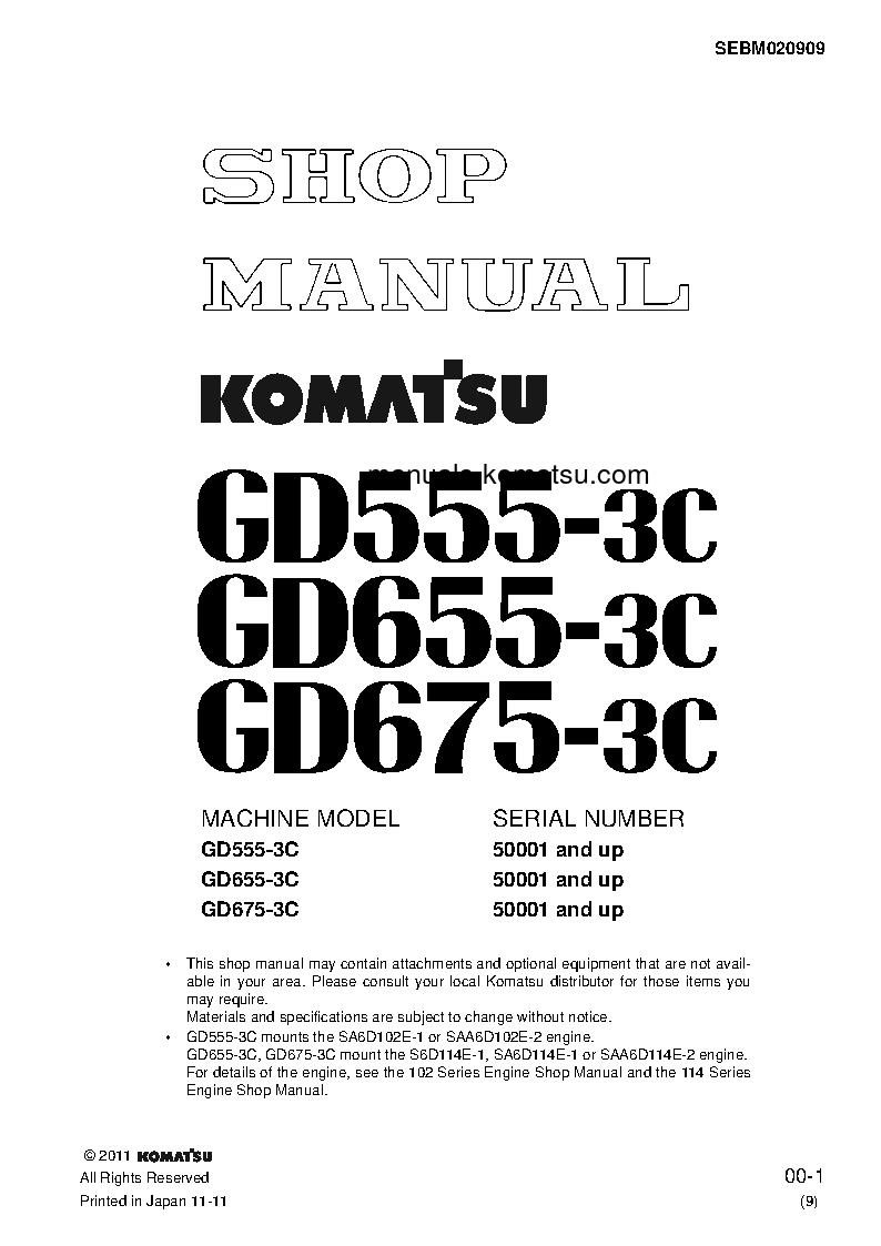 GD555-3(JPN)-FOR N. AMERICA S/N 50001-UP Shop (repair) manual (English)
