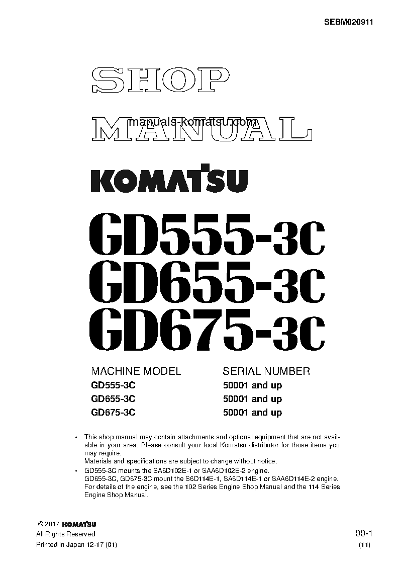 GD675-3(JPN)-FOR N. AMERICA S/N B30001-UP Shop (repair) manual (English)