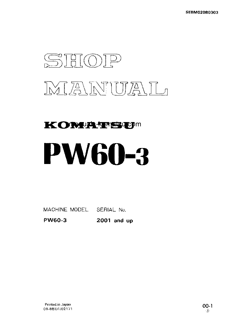 PW60-3(JPN) S/N 2001-UP Shop (repair) manual (English)
