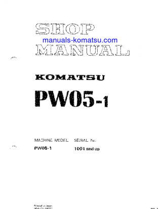 PW05-1(JPN) S/N 1001-UP Shop (repair) manual (English)