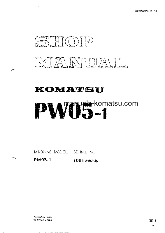 PW05-1(JPN) S/N 1001-UP Shop (repair) manual (English)