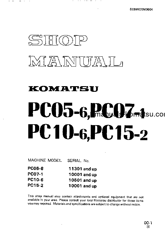 PC07-1(JPN) S/N 10001-UP Shop (repair) manual (English)