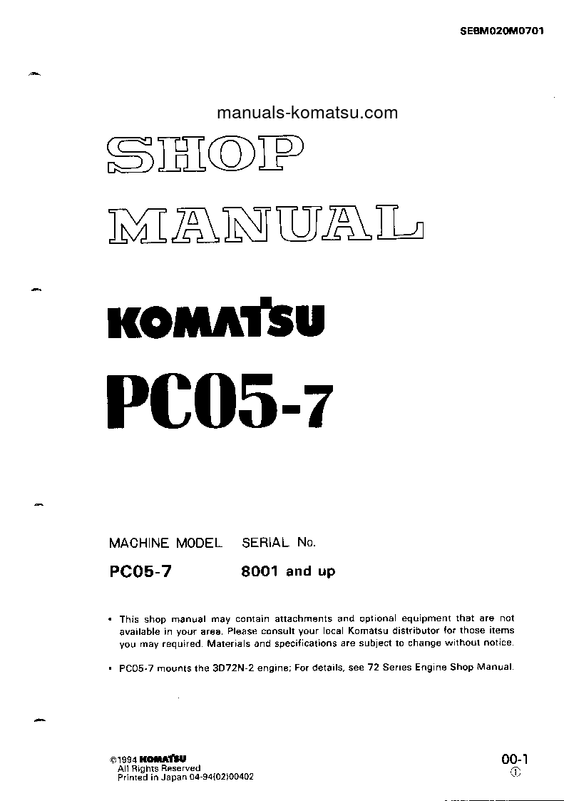 PC05-7(JPN) S/N 8001-UP Shop (repair) manual (English)