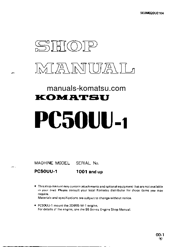 PC50UU-1(JPN) S/N 1001-UP Shop (repair) manual (English)