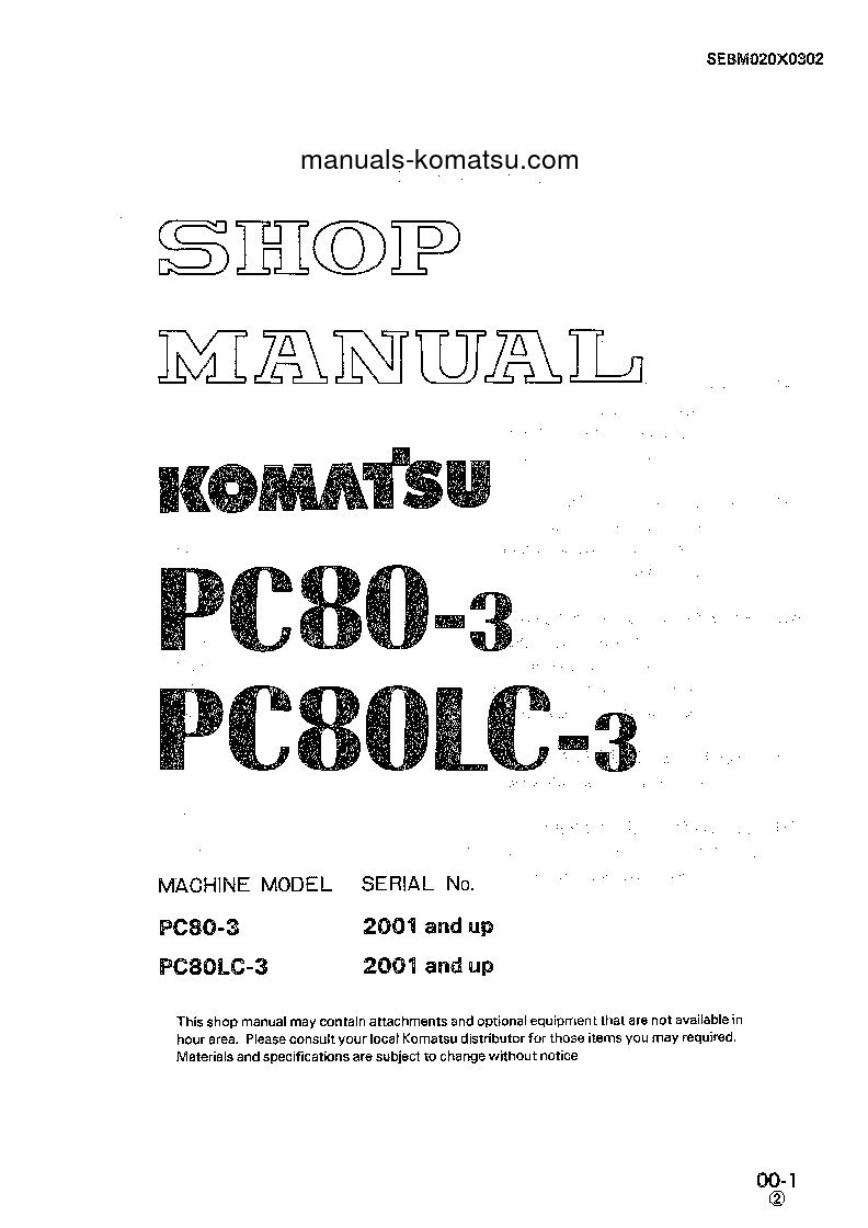 PC80LC-3(JPN) S/N 2001-UP Shop (repair) manual (English)