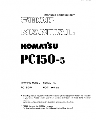 PC150-5(JPN) S/N 6001-UP Shop (repair) manual (English)