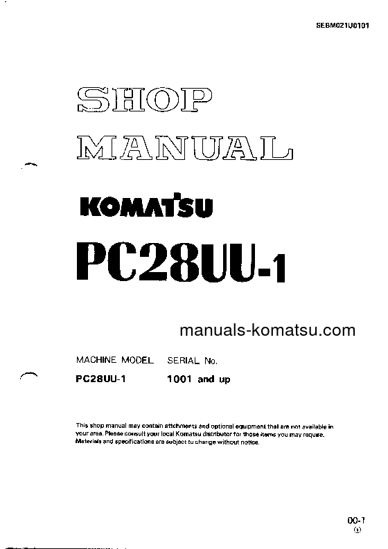 PC28UU-1(JPN) S/N 1001-UP Shop (repair) manual (English)