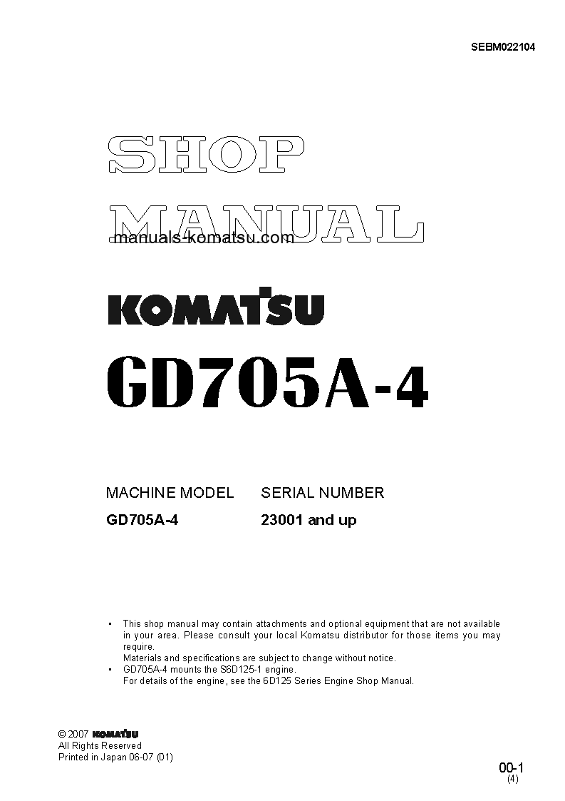 GD705A-4(JPN)-FOR USA S/N 23001-UP Shop (repair) manual (English)