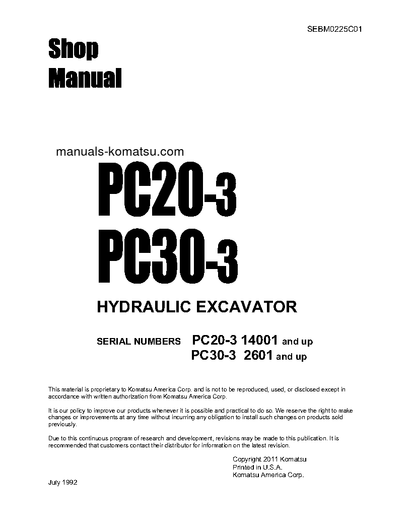 PC30-3(JPN) S/N 2601-6000 Shop (repair) manual (English)