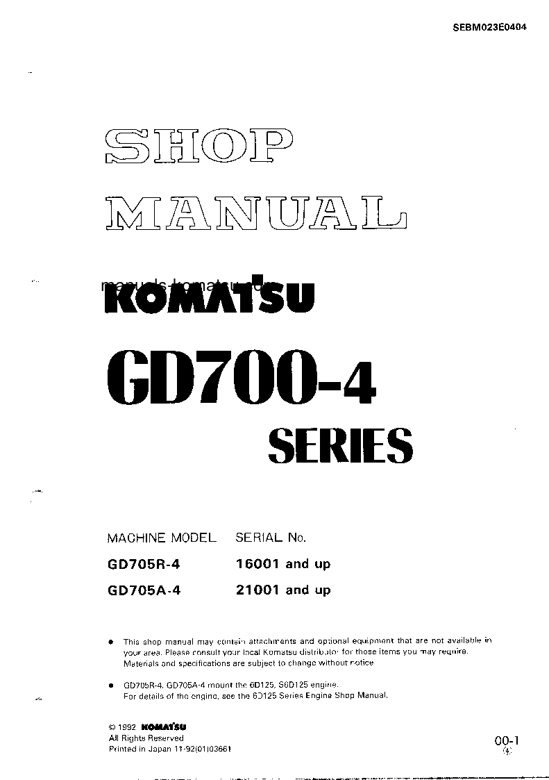 GD705R-4(JPN) S/N 16001-UP Shop (repair) manual (English)