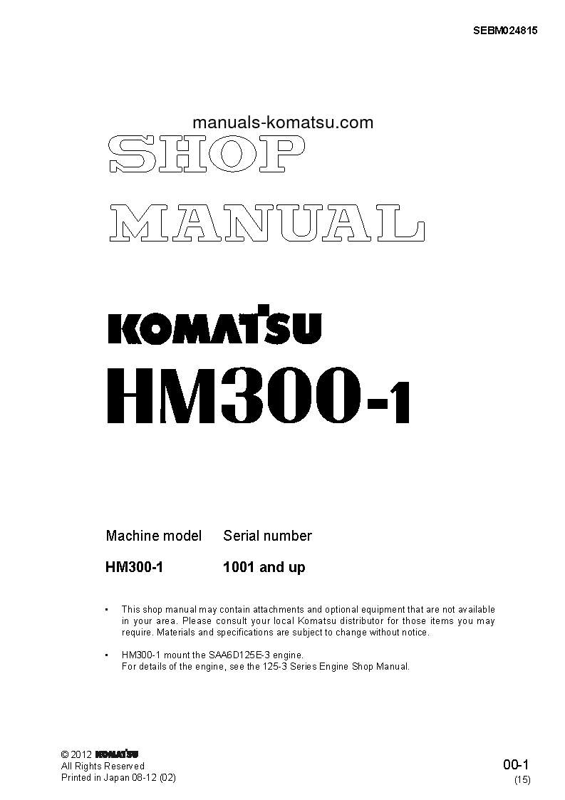 HM300-1(JPN)-FOR EU S/N 1001-UP Shop (repair) manual (English)
