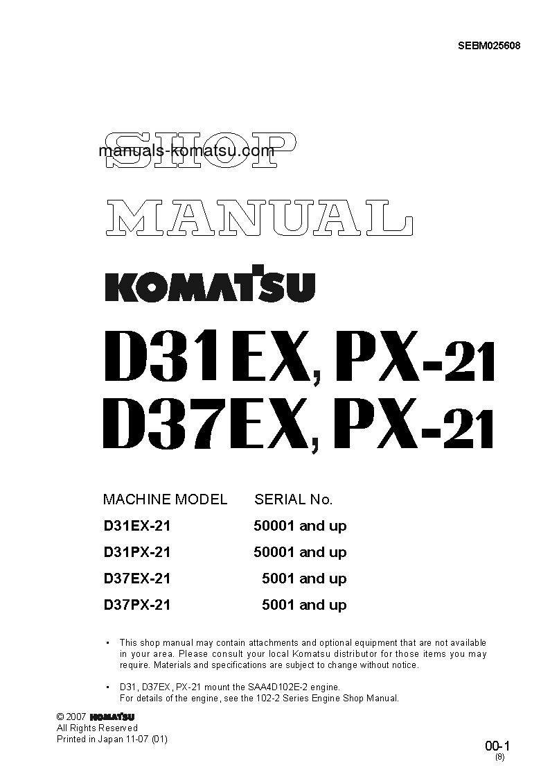 D31PX-21(JPN) S/N 50001-50500 Shop (repair) manual (English)