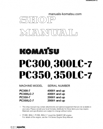 PC300LC-7(JPN) S/N 40001-UP Shop (repair) manual (English)