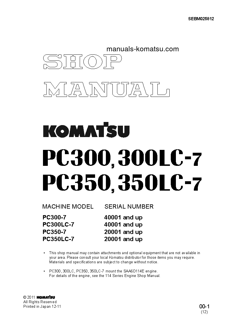 PC300LC-7(JPN)-MULTI-MONITOR S/N 40001-UP Shop (repair) manual (English)