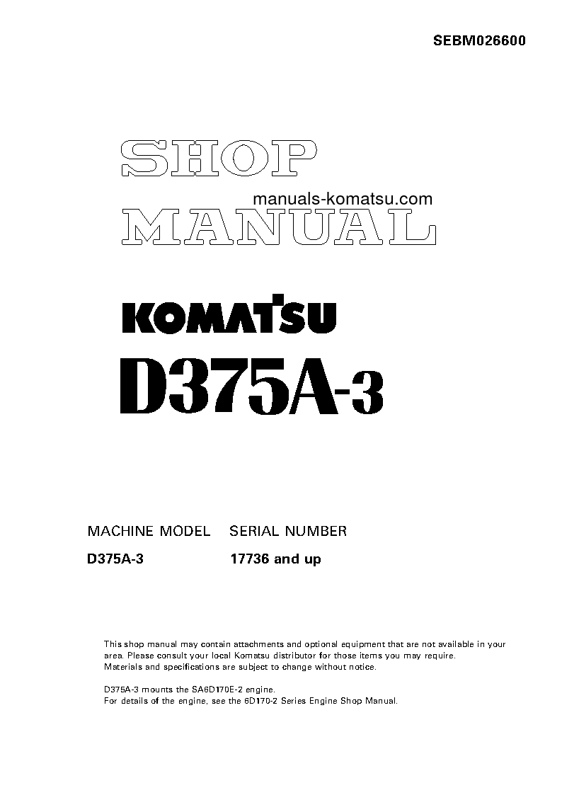 D375A-3(JPN)-6-TRACK ROLLER S/N 17736-UP Shop (repair) manual (English)