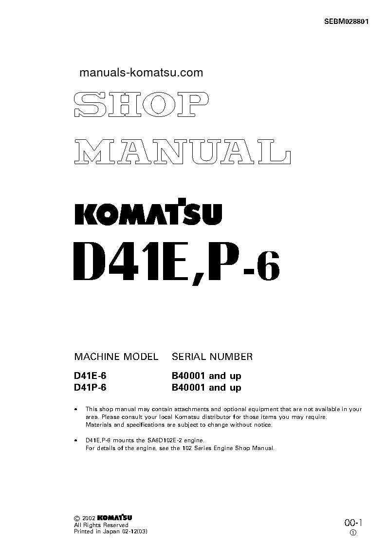 D41P-6(BRA)-BB S/N B40001-UP Shop (repair) manual (English)