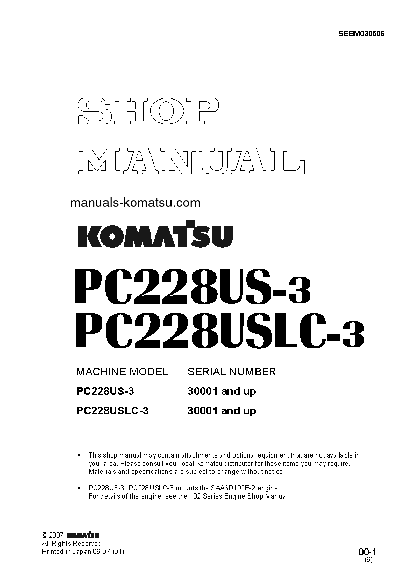 PC228USLC-3(JPN)-FOR USA S/N 30001-UP Shop (repair) manual (English)