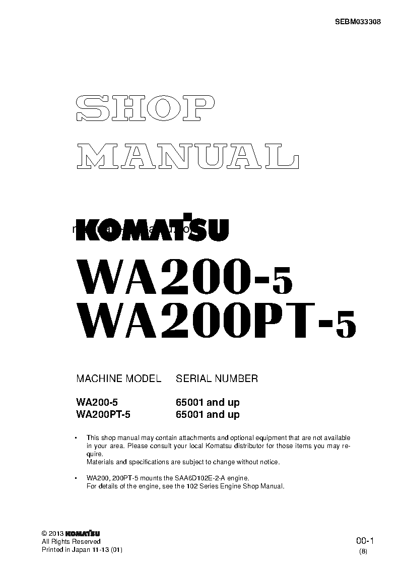 WA200-5(JPN) S/N 65001-UP Shop (repair) manual (English)