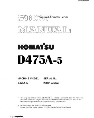 D475A-5(JPN) S/N 20001-UP Shop (repair) manual (English)
