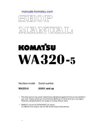WA320-5(THA)-C S/N C30001-UP Shop (repair) manual (English)