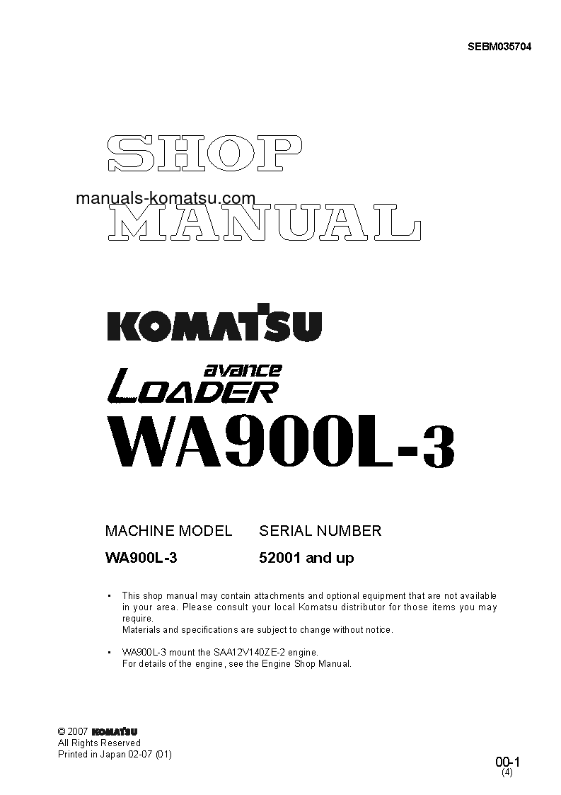 WA900L-3(JPN) S/N 52001-UP Shop (repair) manual (English)