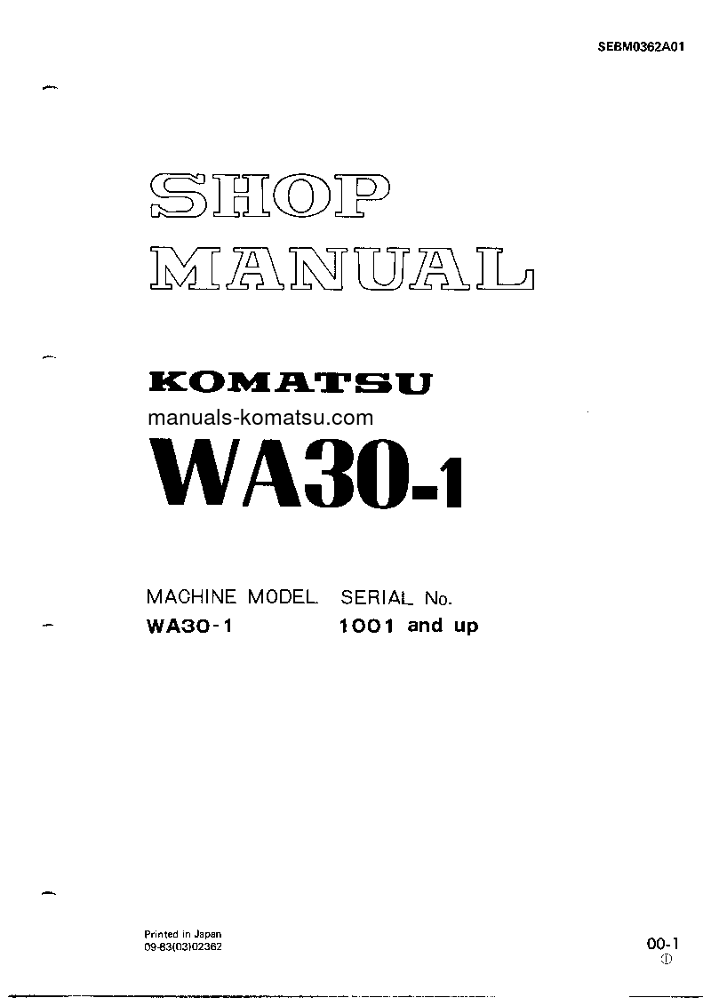 WA30-1(JPN) S/N 1001-UP Shop (repair) manual (English)
