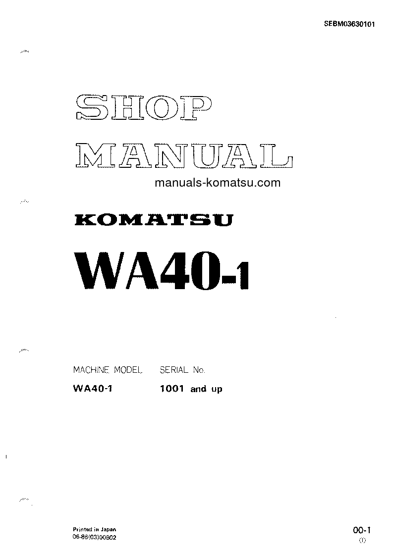 WA40-1(JPN) S/N 1001-UP Shop (repair) manual (English)