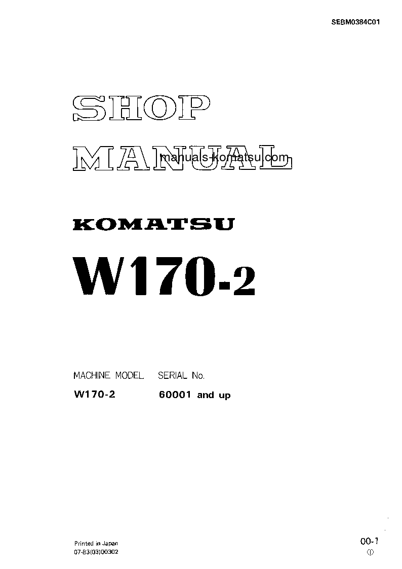 W170-2(JPN) S/N 60001-UP Shop (repair) manual (English)