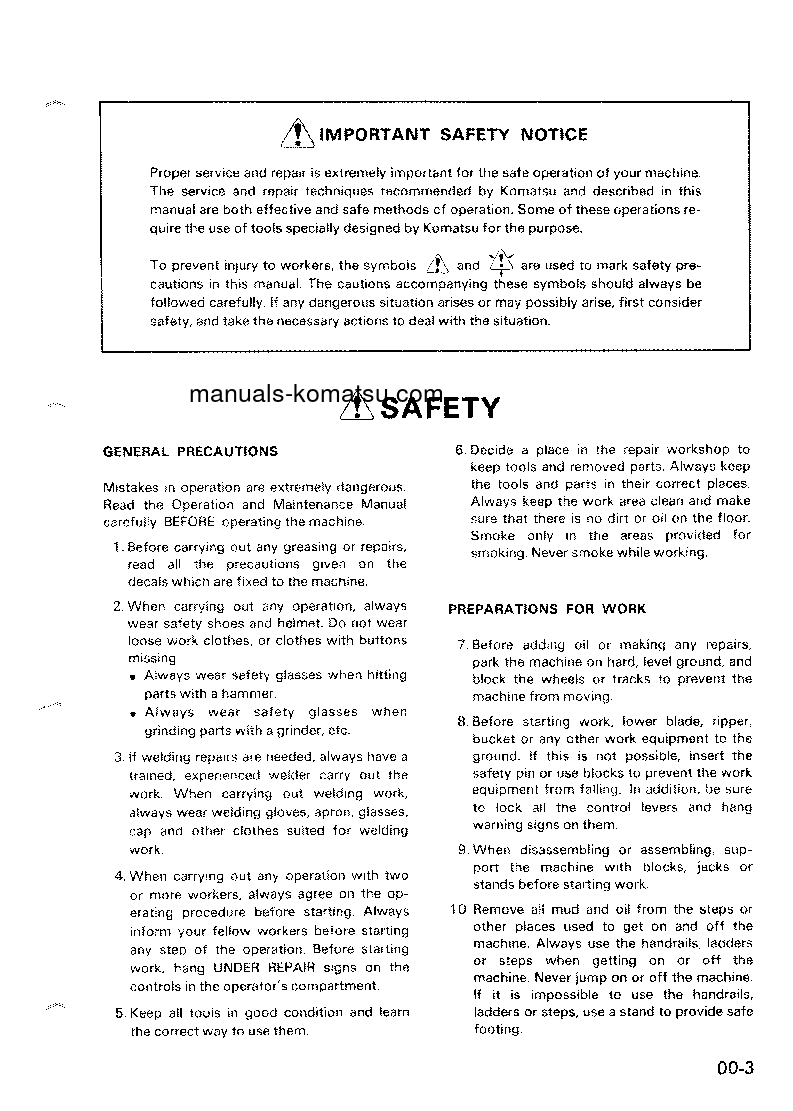 Protected: WA100-1(JPN) S/N 10001-UP Shop (repair) manual (English)