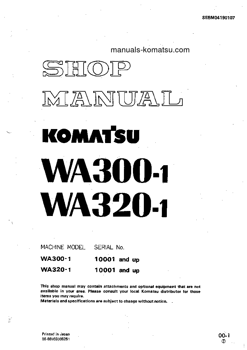 WA320-1(JPN) S/N 10001-20000 Shop (repair) manual (English)