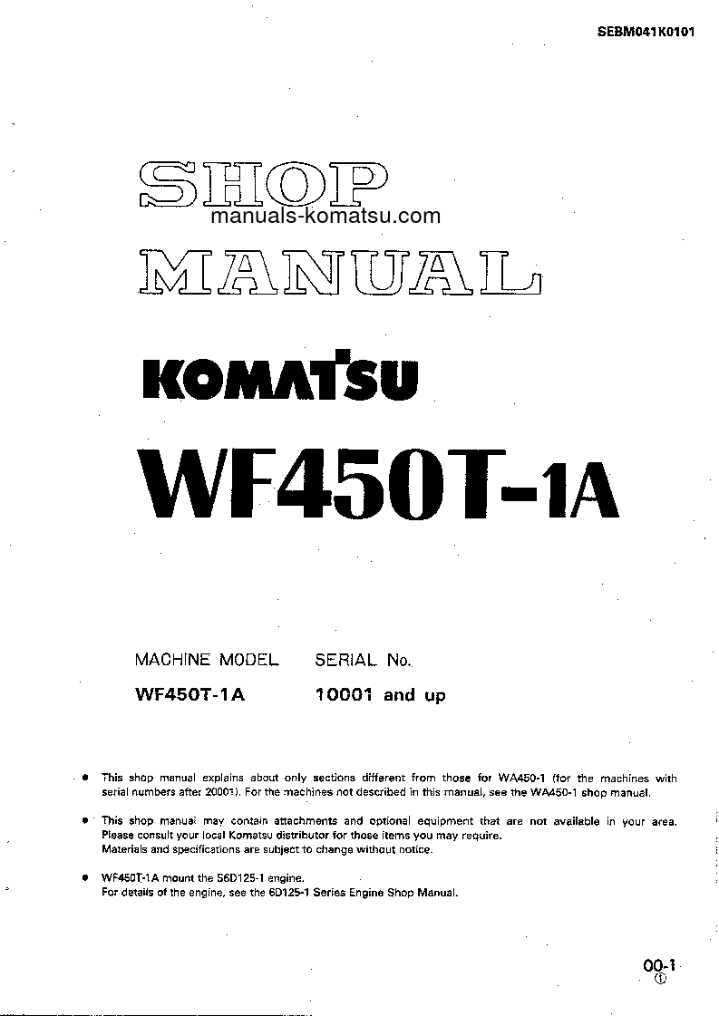 WF450T-1(JPN) S/N 10001-UP Shop (repair) manual (English)