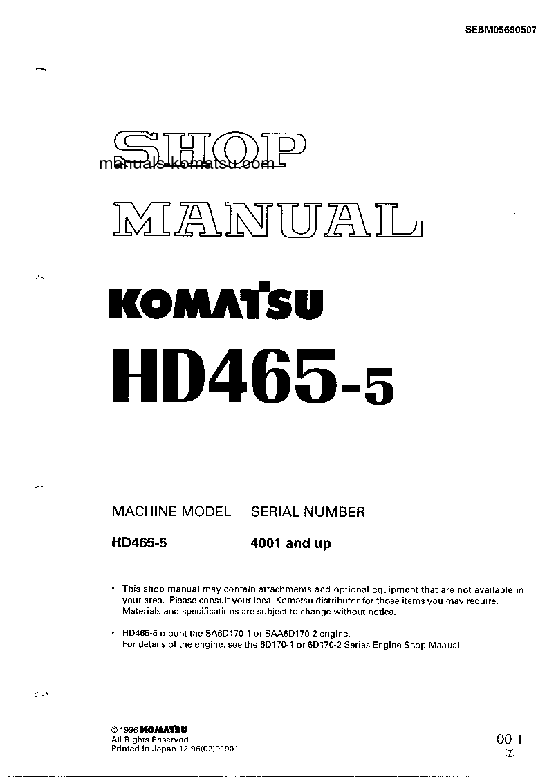 HD465-5(JPN) S/N 4001-4625 Shop (repair) manual (English)