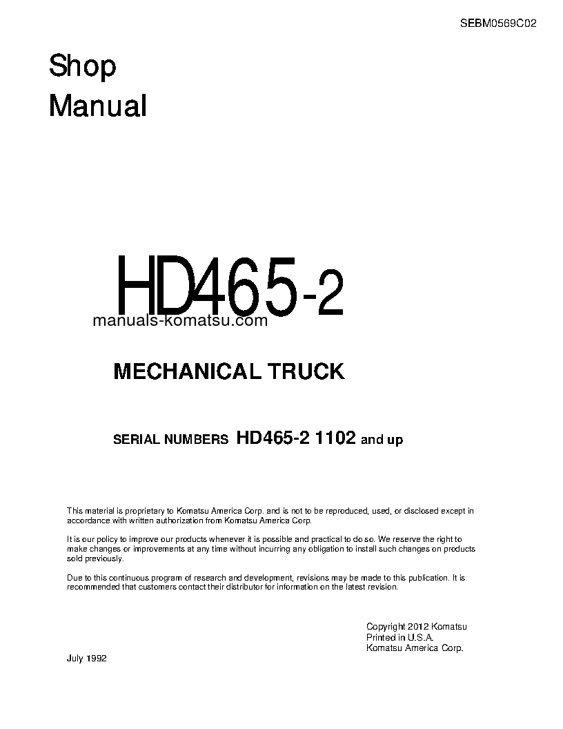 HD465-2(JPN) S/N 1102-UP Shop (repair) manual (English)