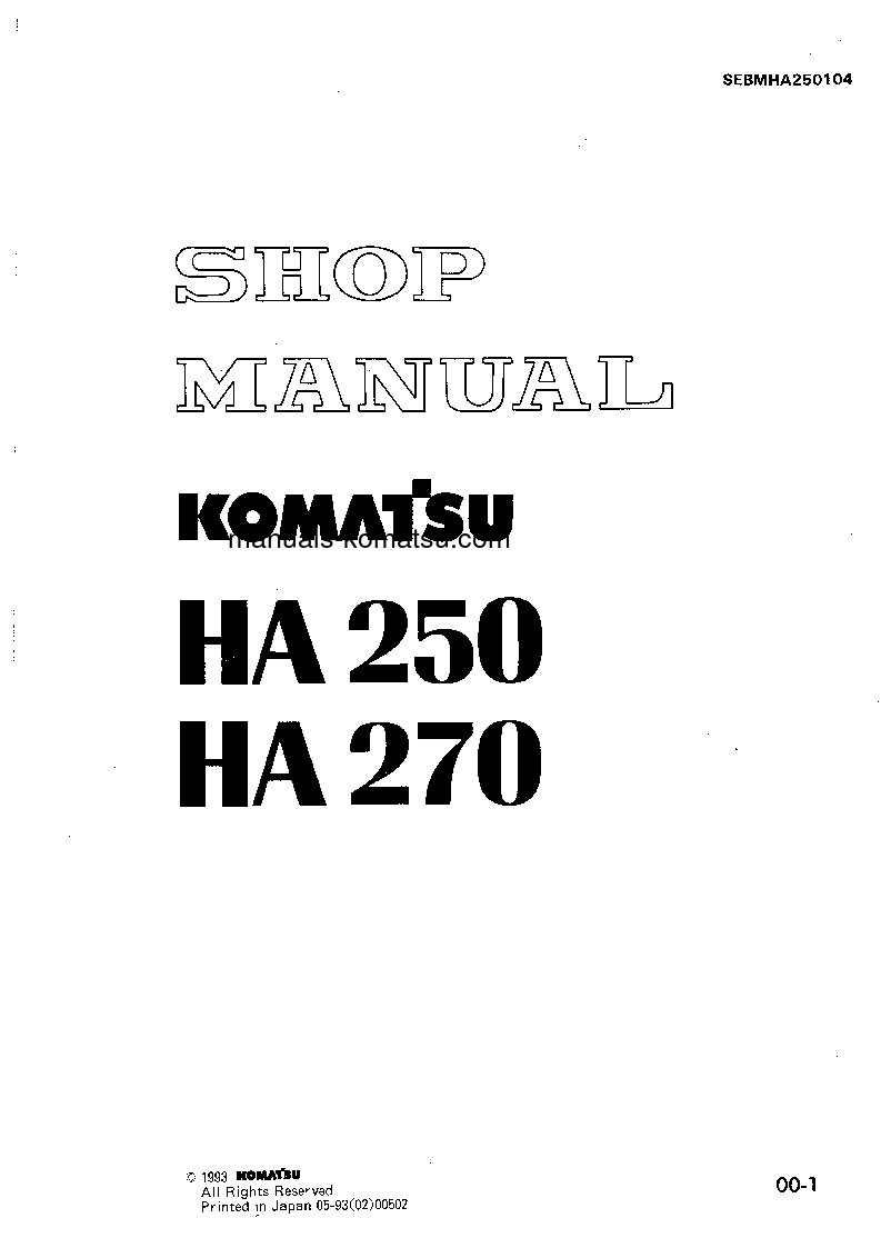HA270-1(JPN) S/N 65226-UP Shop (repair) manual (English)