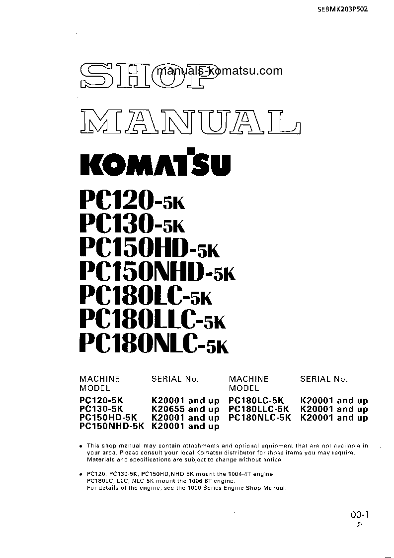 PC130-5(GBR)-K S/N K20655-UP Shop (repair) manual (English)