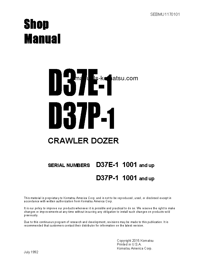 D37E-1(JPN) S/N 1001-UP Shop (repair) manual (English)