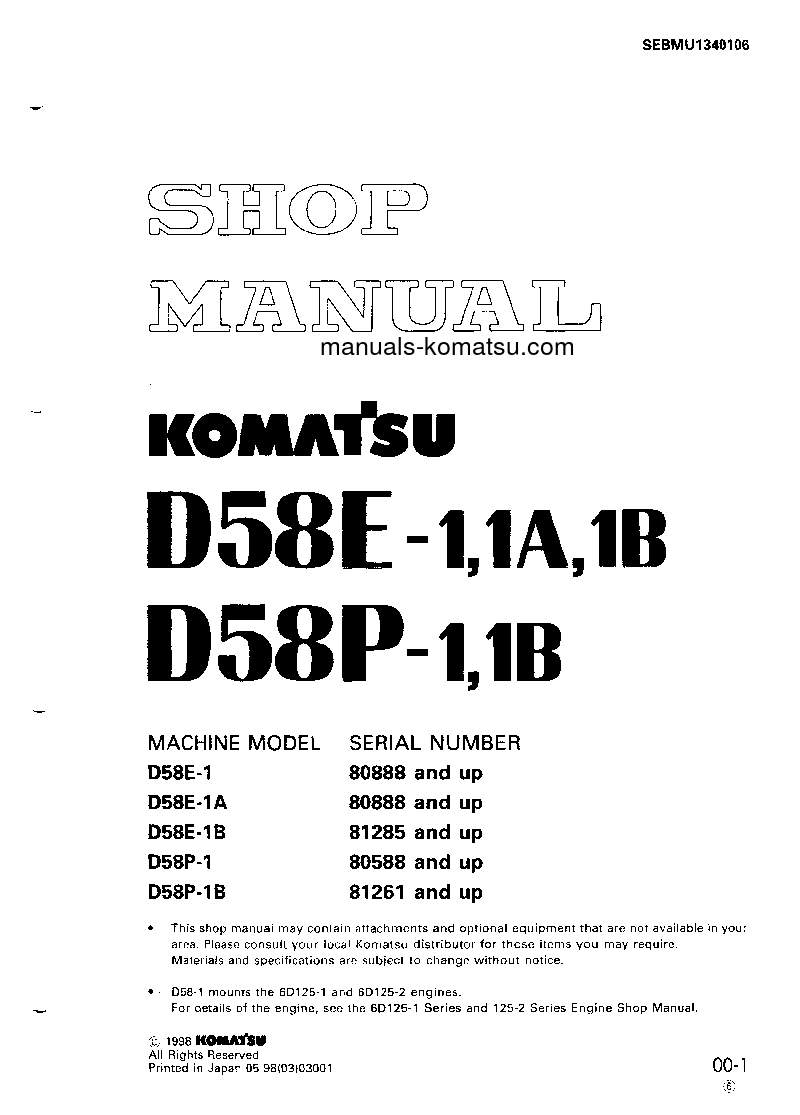 D58P-1(JPN)-FOR EC, NOISE REGULATION S/N 81261-UP Shop (repair) manual (English)