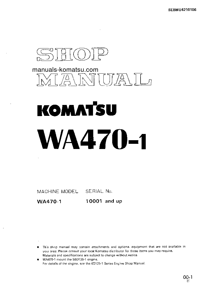 WA470-1(JPN) S/N 10001-UP Shop (repair) manual (English)